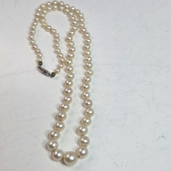 vtg graduated cultured pearl necklace 14k white gold filigree clasp 5-8mm 18in